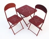 Doll Table Chairs Miniature Doll Furniture Mini Folding Table Metal Toys Rustic / Red Brown