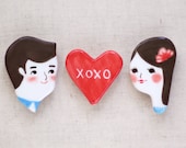You & I Hand painted Ceramic Brooch set