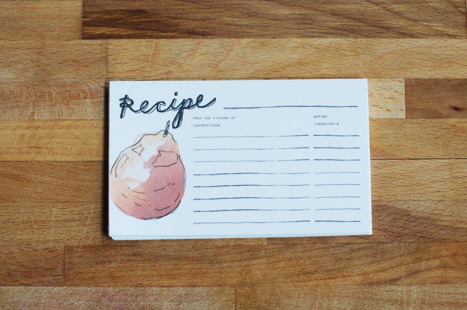 ripe pear script 3"x5" recipe cards - set of 12 cards - hand-drawn lettering and illustration