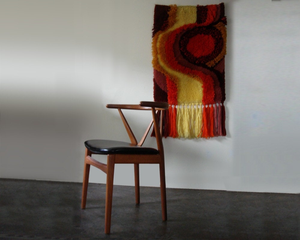 Mod Danish Modern Rug Rya Style Wall Hanging Scandinavian Vintage 1960s 60s