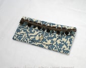 Prussian Blue Floral Clutch, Pom Pom Trim, Vintage Materials