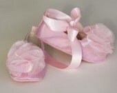 Pink Satin Toddler Shoe - Easter Couture Ballet Slipper - Flower Girl Ballet Flat - Satin and Tulle - Baby Souls Baby Shoes