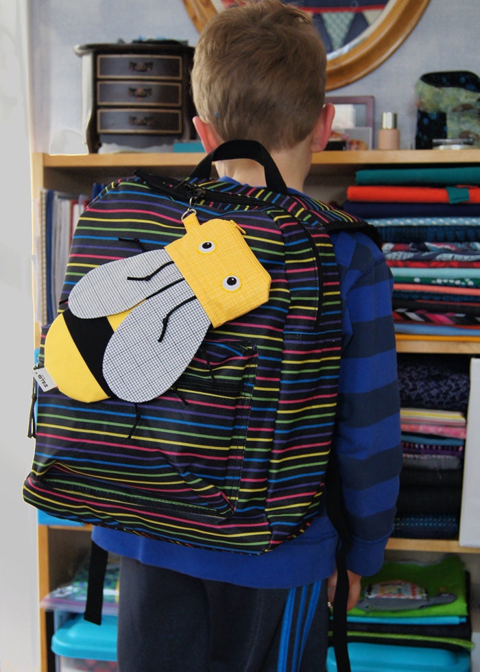 Bee Bag by MinneBites / Handmade Sunglass Case  - Kids Backpack Buddy - Bumble Bee School Bag - Cute Pencil Case - Animal Bag, ready to ship