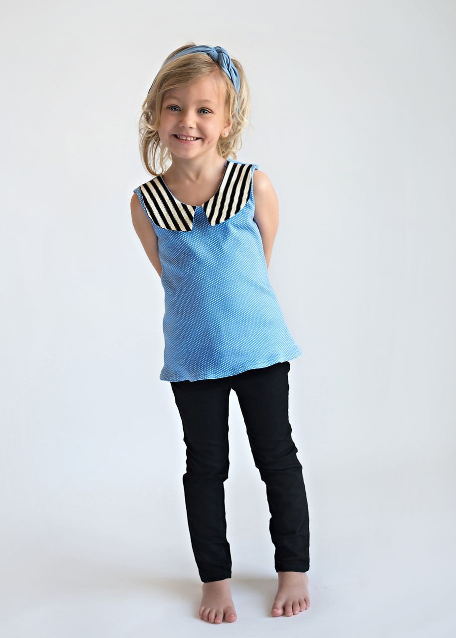 Spring - Zoe. KNIT Tank. Girls Spring. Blue Polka Dot