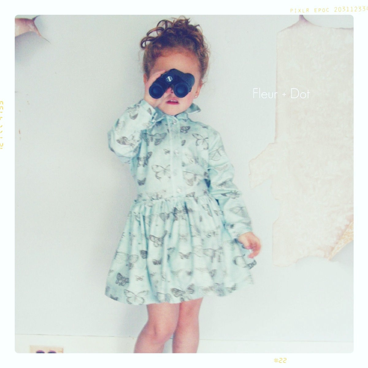 Girls Dress: Butterfly Shirtdress in Blue and Brown Cotton from the Fleur and Dot Autumn Winter Collection