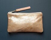 CHAMPAGNE Gold Metallic Leather Wallet. Gold and  Peach Clutch. Metallic Clutch