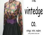 retro // 40s 50s 60s emerald satin watercolors blouse L XL