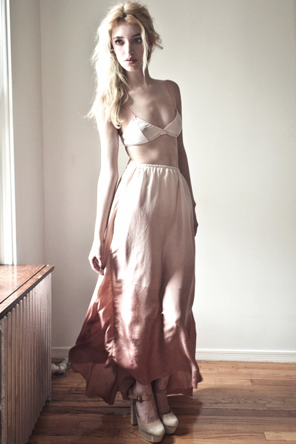 Ombre Silk Flowing skirt - Ivory/ Blush