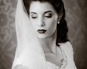 Bless - Handmade Veil from Vintage Tulle, Elbow Fingertip Length Two Layer Traditional with Pearls