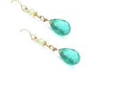 Beaded Drop Earrings // Emerald Green Swarovski Crystals // Mint Green, Gold Dangle Earrings //  May Birthstone Jewelry