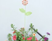 Valve Handle Flower Stake Peach and Mint Green Garden Stick Yard Art Outdoor Decor