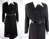 Vintage 70s Sparkly Black Knit Shirtwaist Dress NOS - med, lg, xl