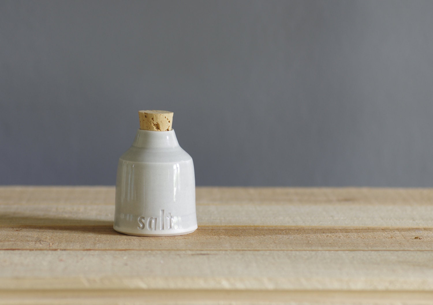 salt bottle . porcelain salt jar with natural cork stopper . modern pottery minimal design home decor
