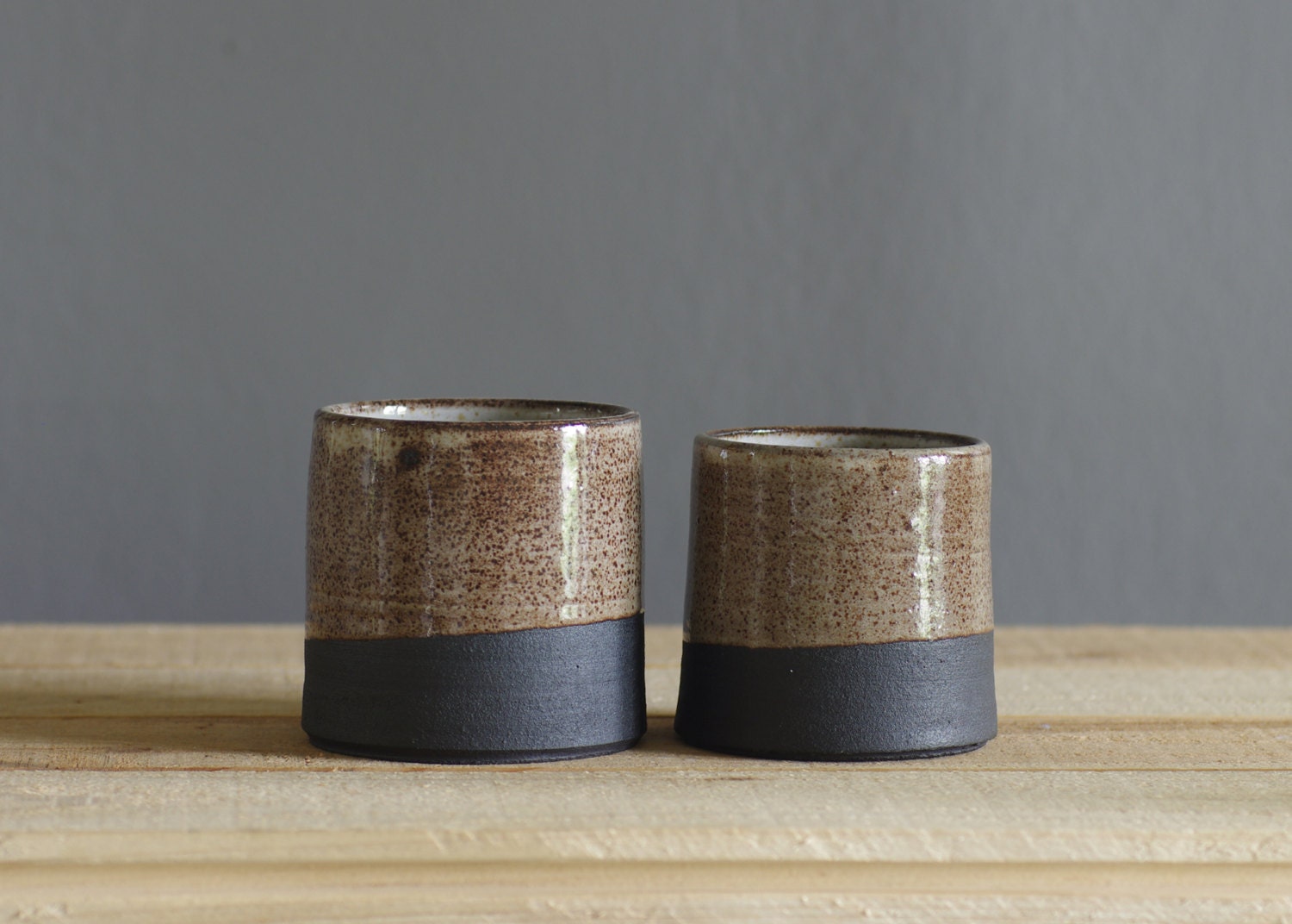 pottery cup pair modern black stoneware clay ceramic minimal mug