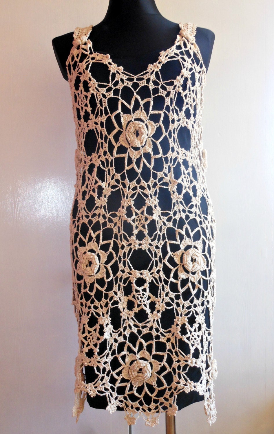 Irish Lace Crochet Dress Women Summer Cotton Headband Wedding Vintage Tunic Wooden Beads