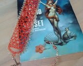 Crocheted Wire Bookmark with Carnelian Flower in Orange n Gold