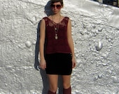 maroon crochet top, oxblood sleeveless shirt, square pattern, summer spring cotton