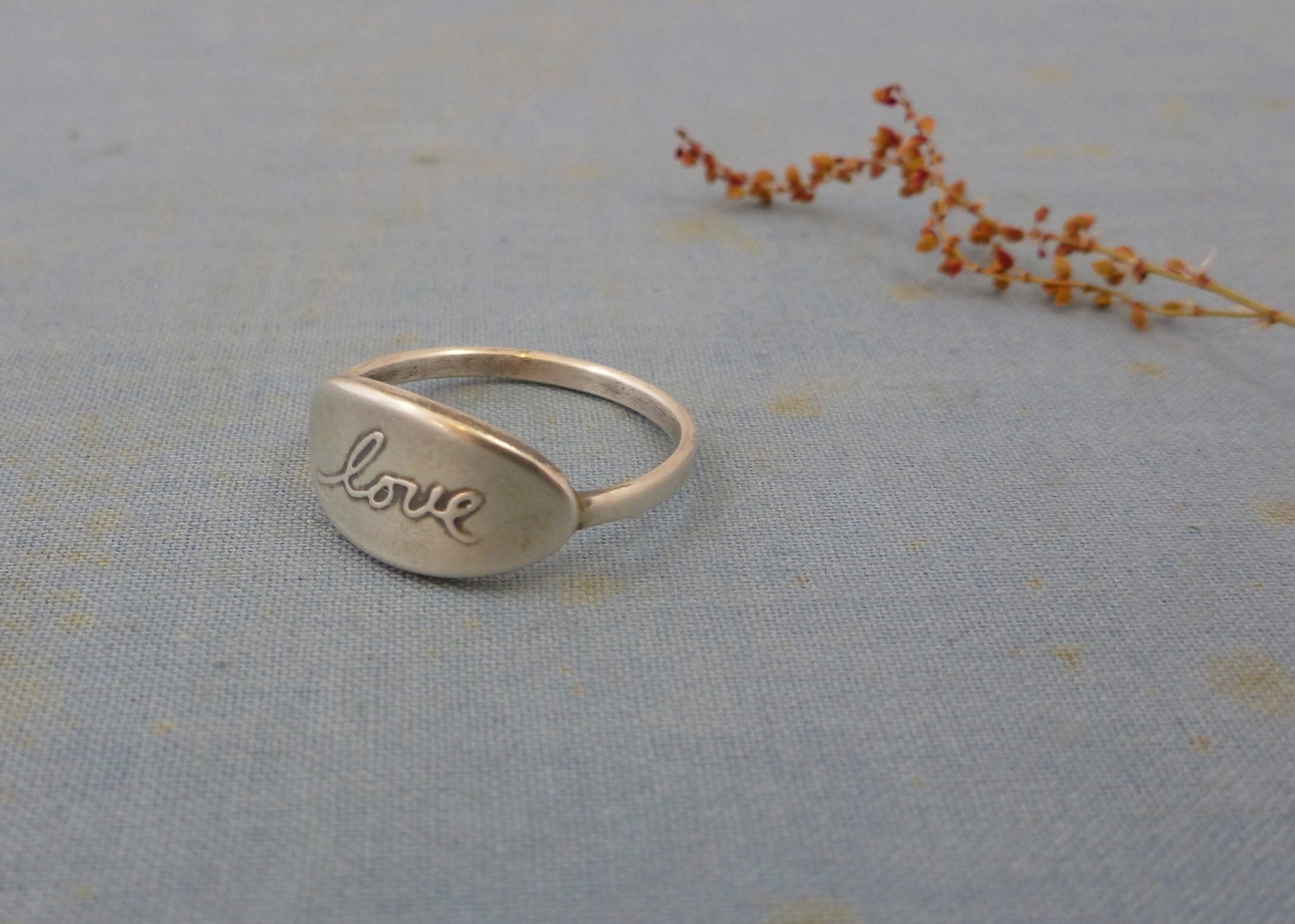 elongated oval handwriting ring - personalized word ring-  love ring - "In My Hand" Elongated Oval Ring