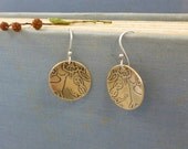 brass deer earrings - Fawn in Jacobean Forest - floral forest - woodland animal - sterling silver earring wires
