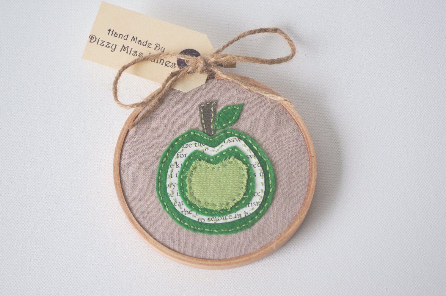 Apple Hand Stitched Embroidery Hoop Wall Art