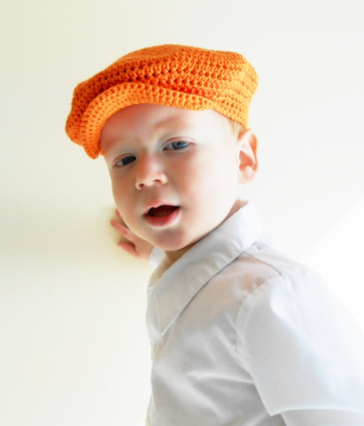 Orange Newsboy Cap, Boys Flat Cap Pageboy, Tangerine Organic Cotton, Ring Bearer Spring Easter Photo Prop, 2 to 5 year olds