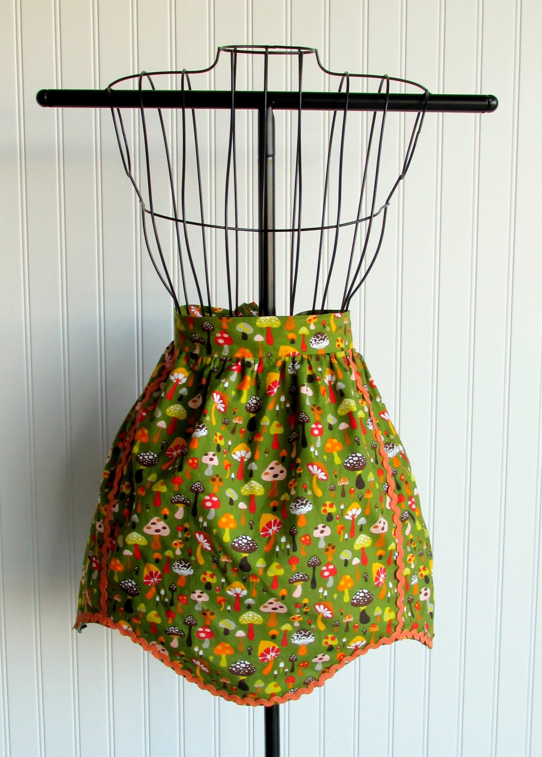 Mushroom and Toadstool - Curvy Rick Rack Apron - Fun and Funky - CrescentCityCouture