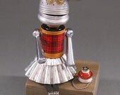 Found Object ROBOT SCULPTURE - Pretty Polly in Plaid