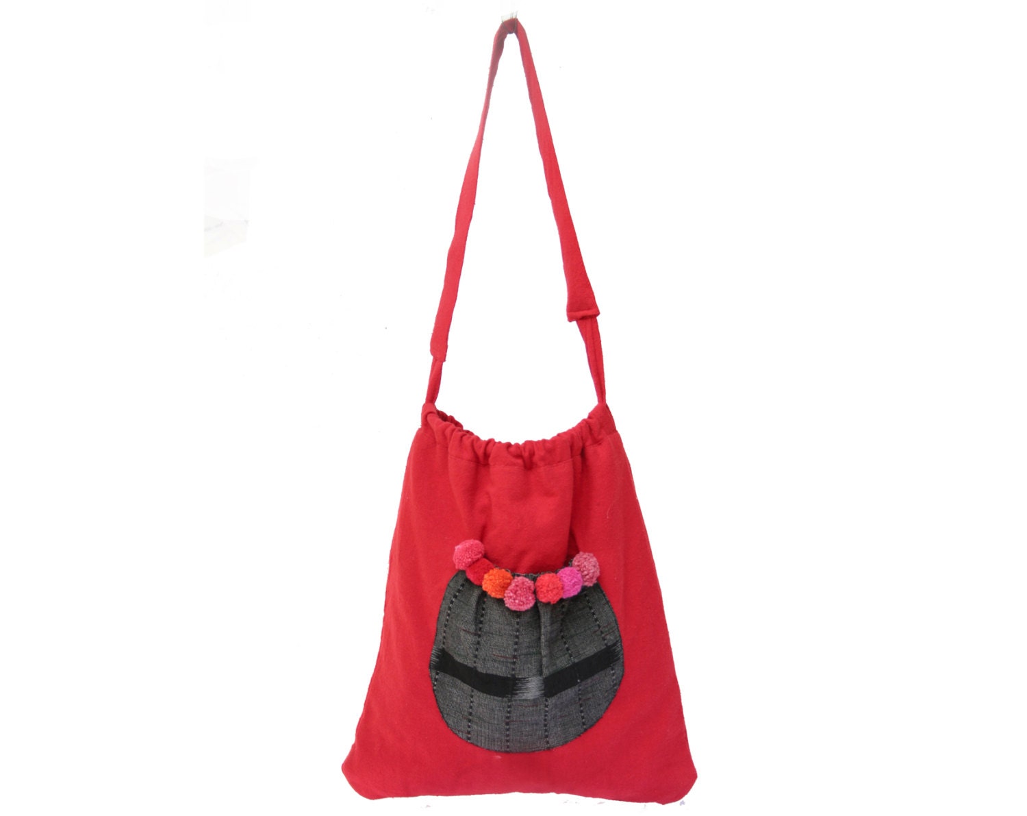 Oriental Minimalism Shoulder Tote Bag Organic Cotton/Red