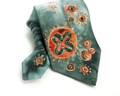 Midnight Green NeckTie. Hand Painted Silk Tie. Gift for Him. Pine Green Mint Tie. Whimsical Silk Tie. SIlk Neck Tie. Ready to Ship.