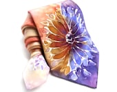Men NeckTie. Hand Painted Silk Tie. Gift for Him. Multicolour Silk Tie. Purple Orange Flower Tie. OOAK Silk Tie. Ready to Ship.