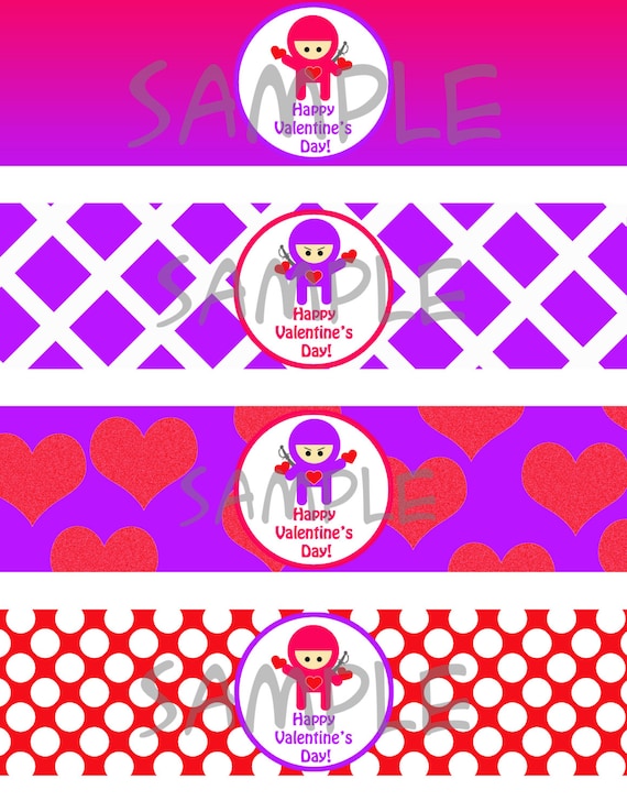 Ninja Valentine's Day Water Bottle Labels - Set 2 Il_570xn