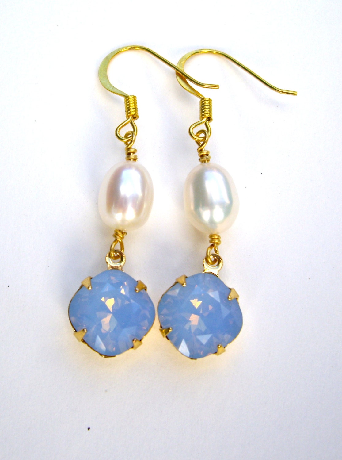 Pearl Blue Opal Crystal Earrings