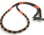 Peach and Dark Brown Beaded Necklace, Beadwork Necklace, Women's Jewelry, Gifts for Her, Fashion Jewelry
