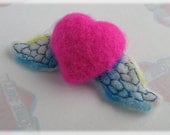 Pink Heart Brooch Needle Felted Wings of Love Vintage Tattoo Style Pin Badge Accessory
