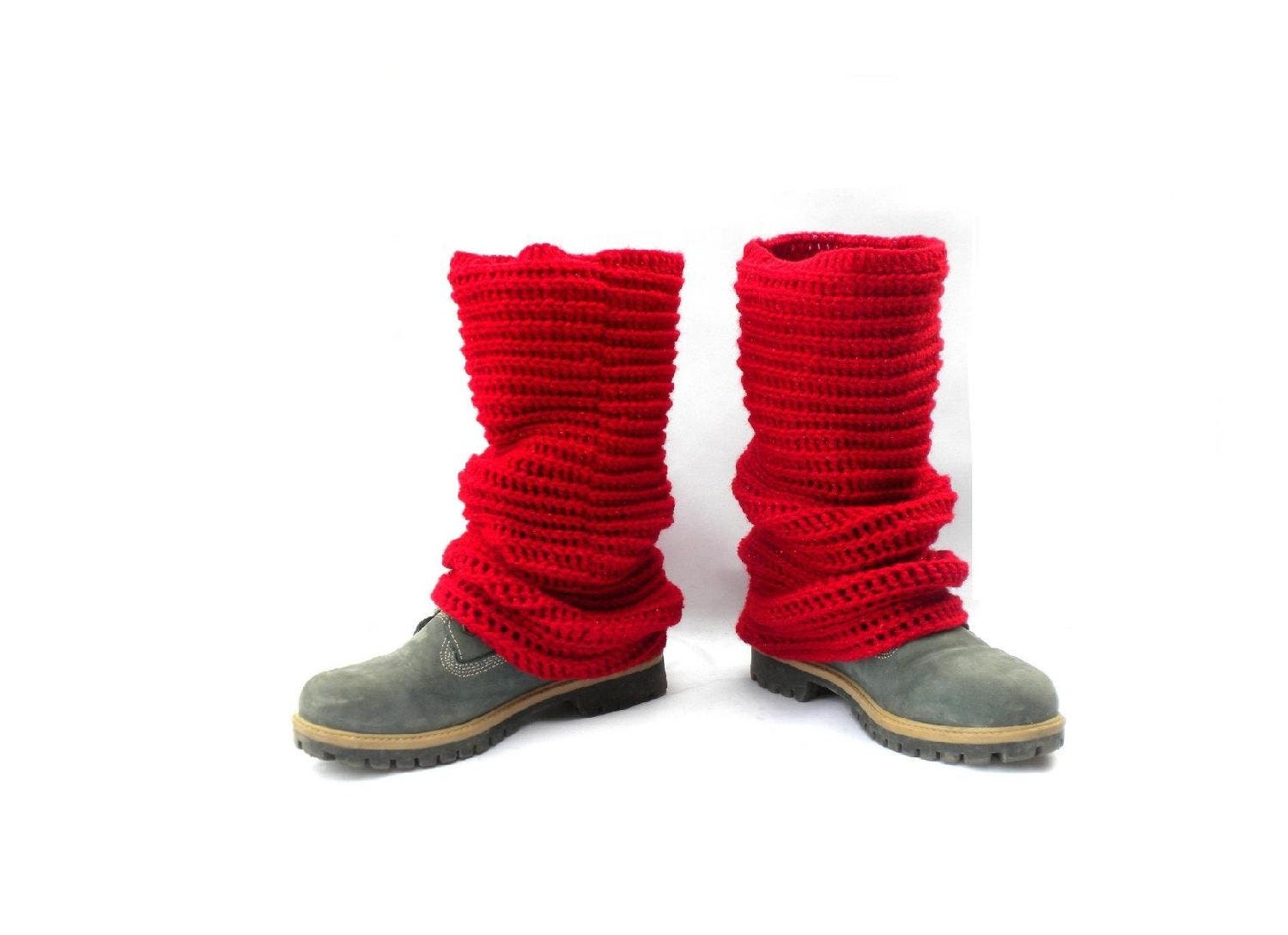 Pippi's SPARKLING Crochet High Leg Warmers,in RED, Valentines Gift for Her,  Fall, Winter, Fashion,  Warm, Cozy, Reversible, Seamless - pippisLongstockings
