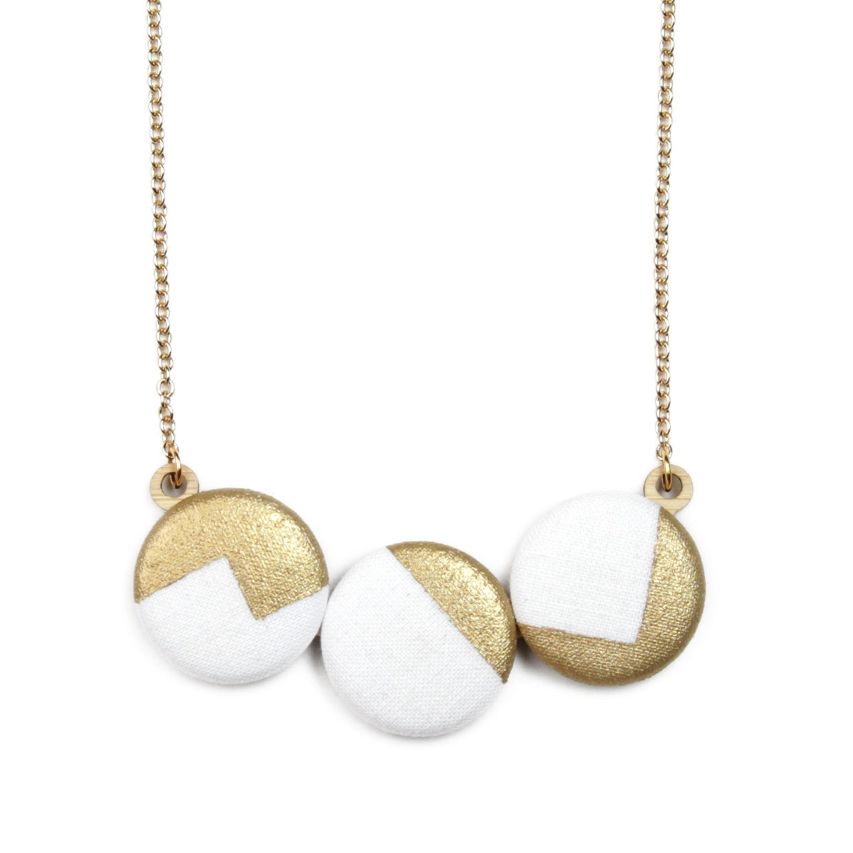 Hand Painted Geometric Metallic Gold Necklace - White Black or Shimmer Denim