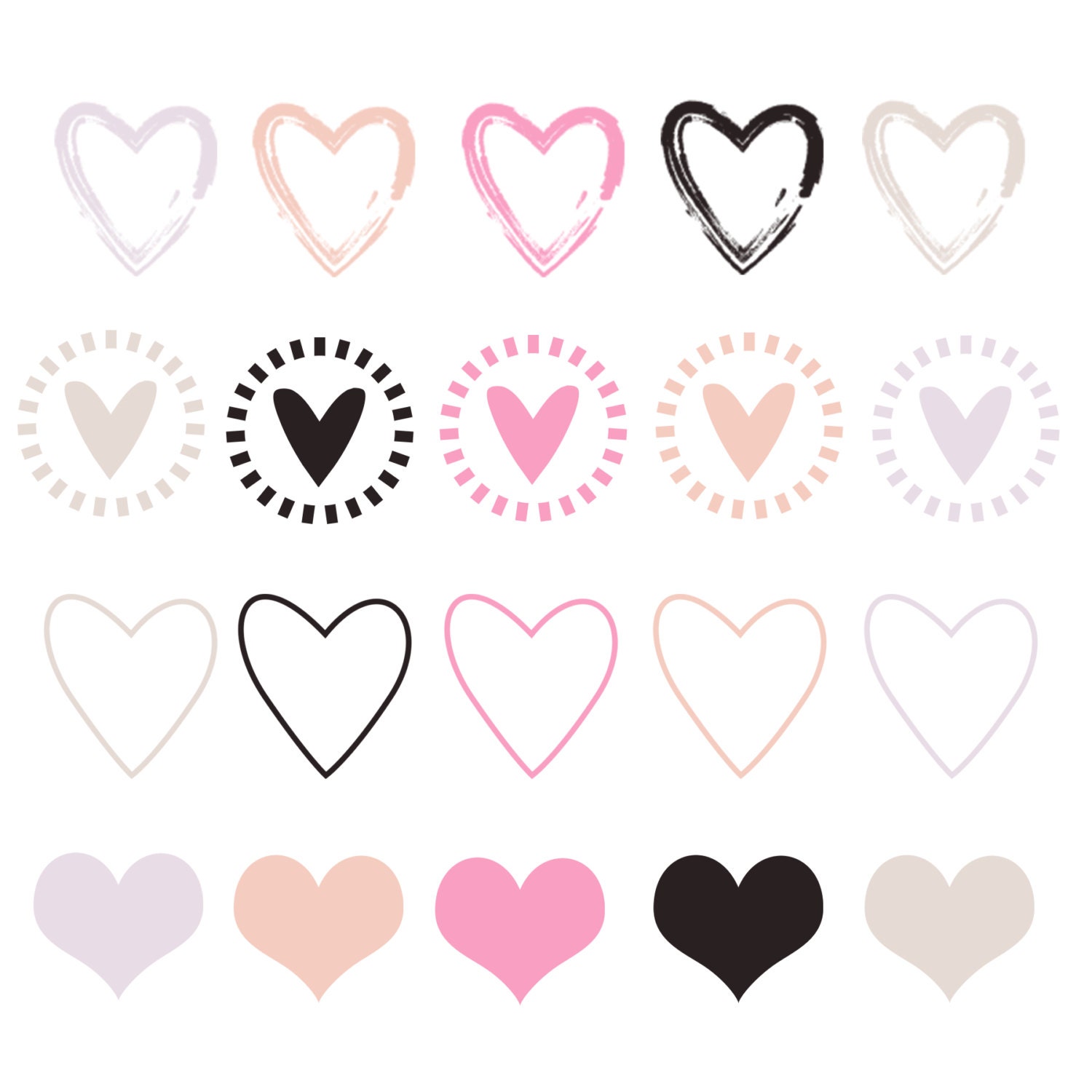 INSTANT DOWNLOAD // Digital Clip Art // Mother's Day Hearts // Love Clipart // Pink and Black Il_170x135