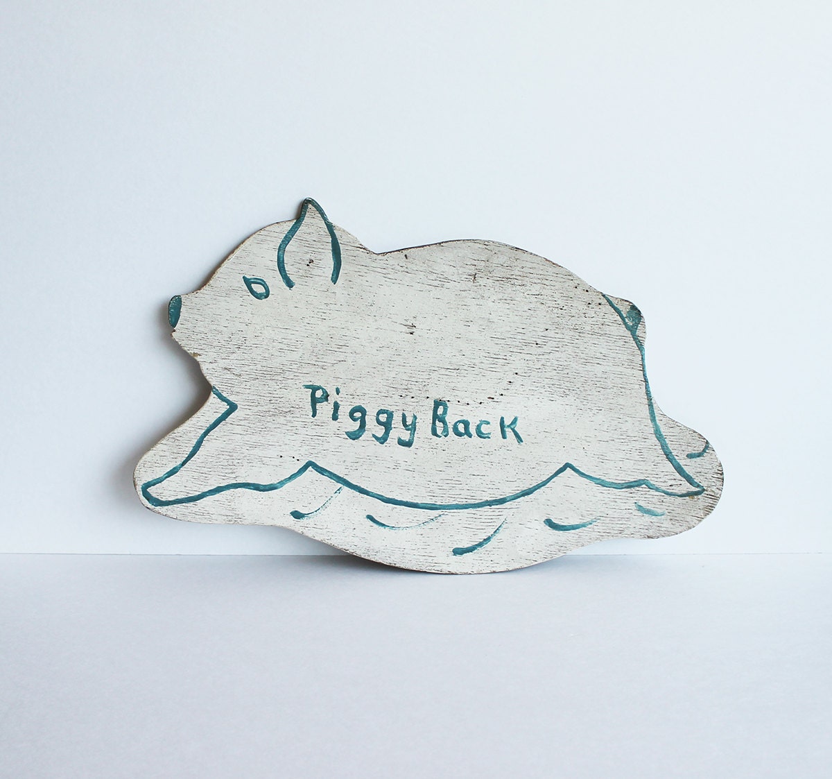 Piggy Back vinatge folk art sign wall hanging decor handmade pig swine antique