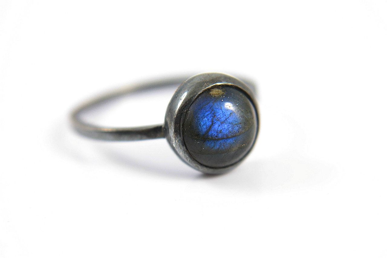 Labradorite Ring Sterling Silver Stacking Oxidized Black Size 6, 6 1/4 Silversmithed Metalsmithed