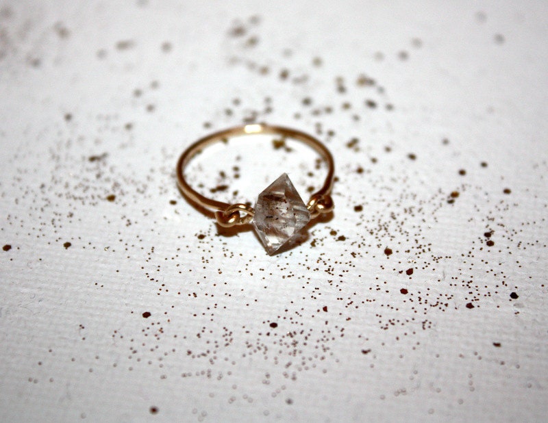 leo - herkimer diamond ring by lilla stjarna - 14k gold - stacking ring - gifts under 50 - rough gemstone ring - custom sizing crystal gem