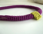 Purple crochet necklace - modern crochet jewelry in dark magenta and lime yellow