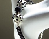 Wire Wrapped Sterling Lampwork Bracelet, Black and white, Original, Handmade