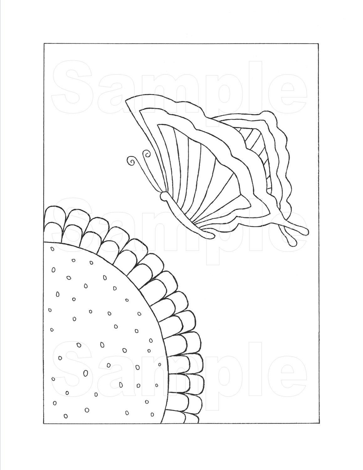 Butterfly & Flower Printable Coloring Page, Digital File, PDF