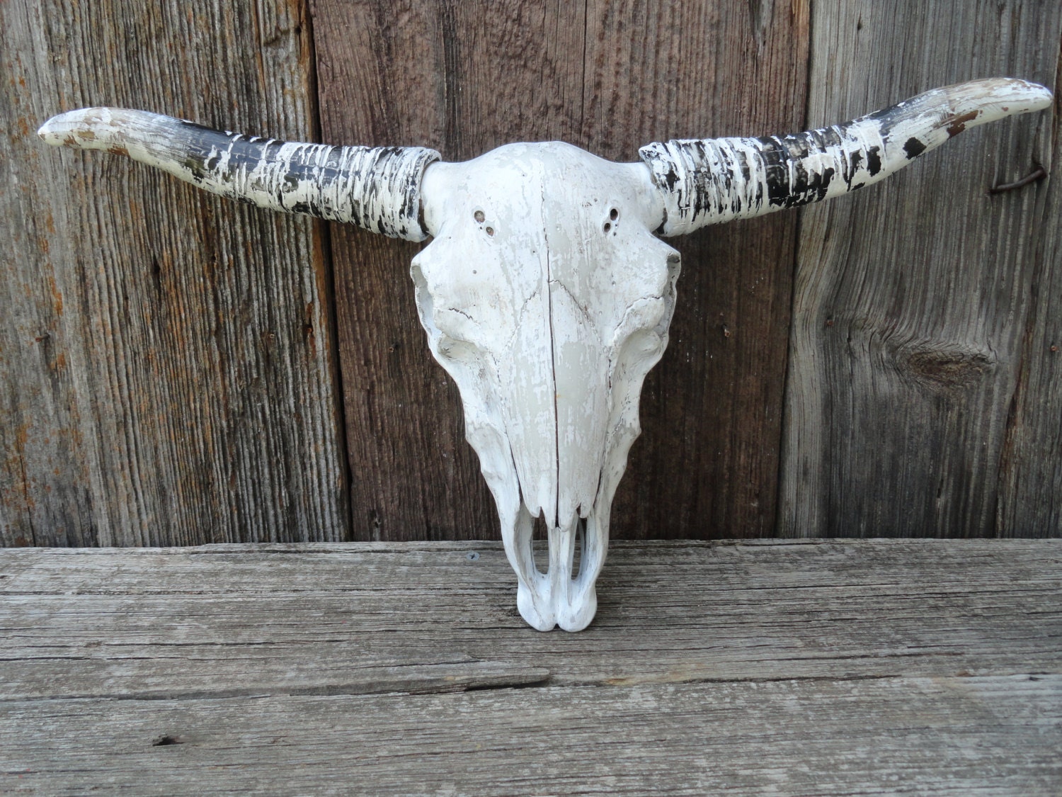Longhorn Skull/ Faux Taxidermy/ Cow Skull/ Steer/ White/ Faux Animal Wall Mount/ Wall Decor/ Shabby Chic/ Rustic