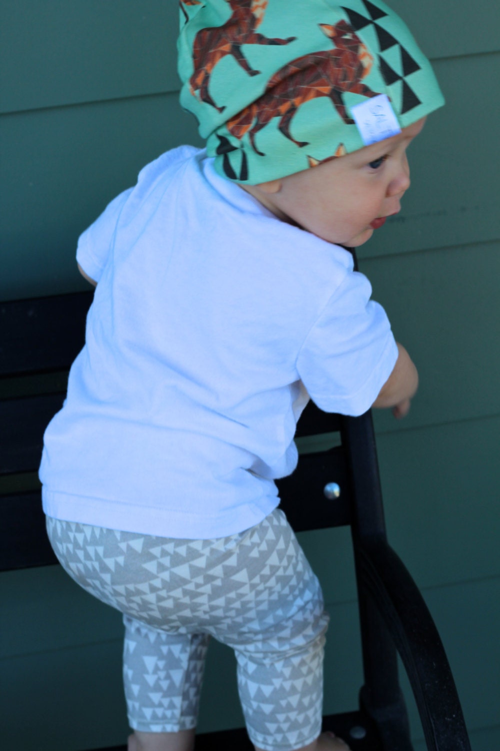 Salt City Emporium grey and cream triangle print children leggings, modern organic, baby leggings, hipster kid, boy clothing, gender neutral