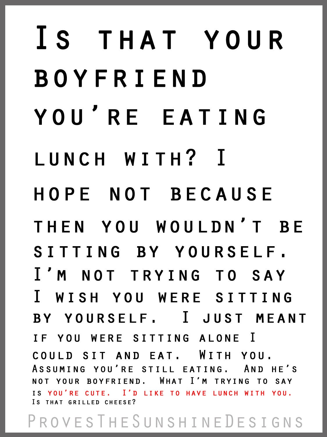 Buy cute gifts for your boyfriend - Is that your boyfriend- You're cute I'd like to have lunch with you Card