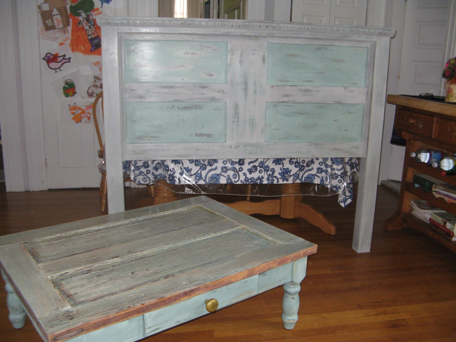 Reversible Rustic Antique Door Headboard for a Queen Bed