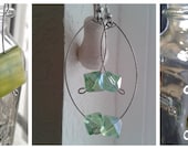 Green earrings, dangle, square beads, hypoallergenic, iridescent green beads, shell beads, handmade, August, peridot, jewelry, accessories