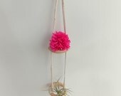 30" Modern Macrame Double Air Plant Hanger with Silver Faceted Geometric Beads by Himo Art, One of a kind Handmade Macrame Home Decor