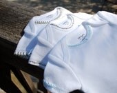 Embroidered Onesies Set of 3 Baby Boy Hand Embroidered Coordinating Colors Blue Green Brown